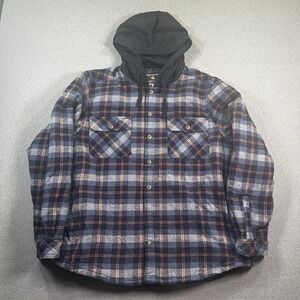 Legendary Outfitters Mens 2XL Blue Plaid Hooded Quilted Flannel Shirt Jacket